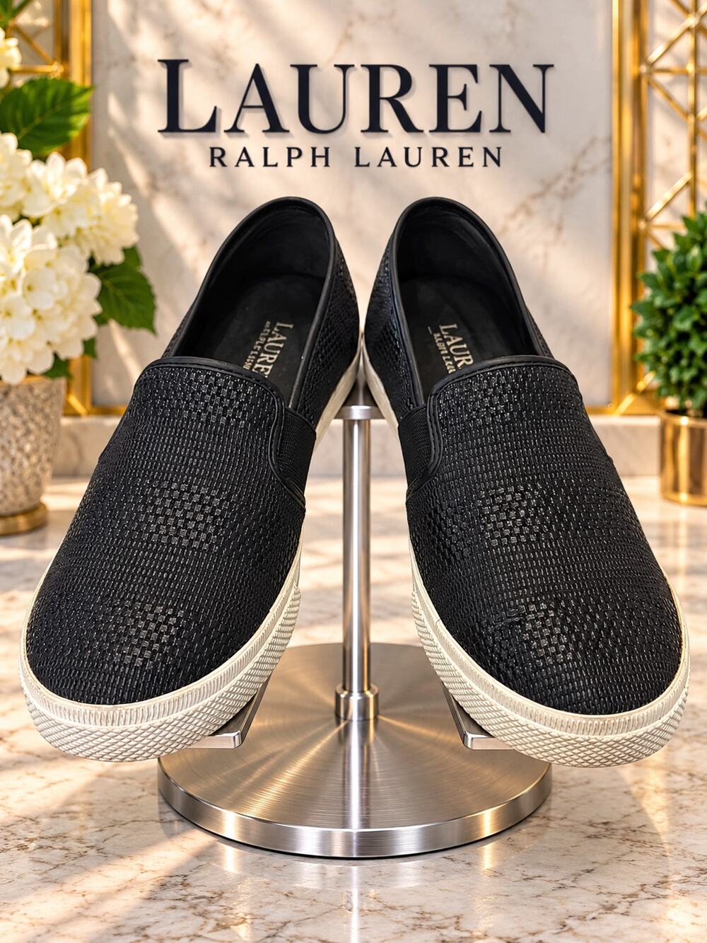 Lauren Ralph Lauren Jinny Black Woven Slip-On Sneakers Women’s 7B